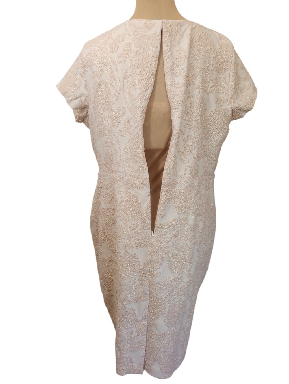 ADRIANNA PAPELL Pale Pink & Gold Jacquard Sheath Dress - Size 14W - Picture 10 of 16